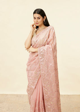 Soft Pink Bagh Embroidered Stone Work Saree image number 1